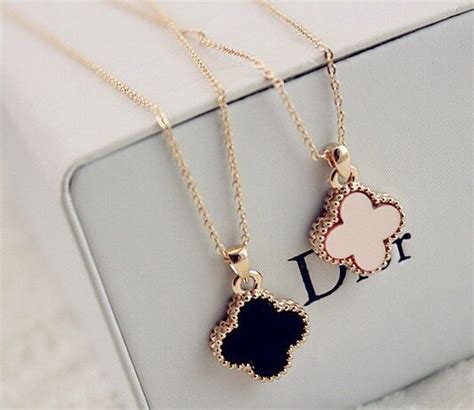 dior four leaf clover flower necklace|Dior gold finish necklace.